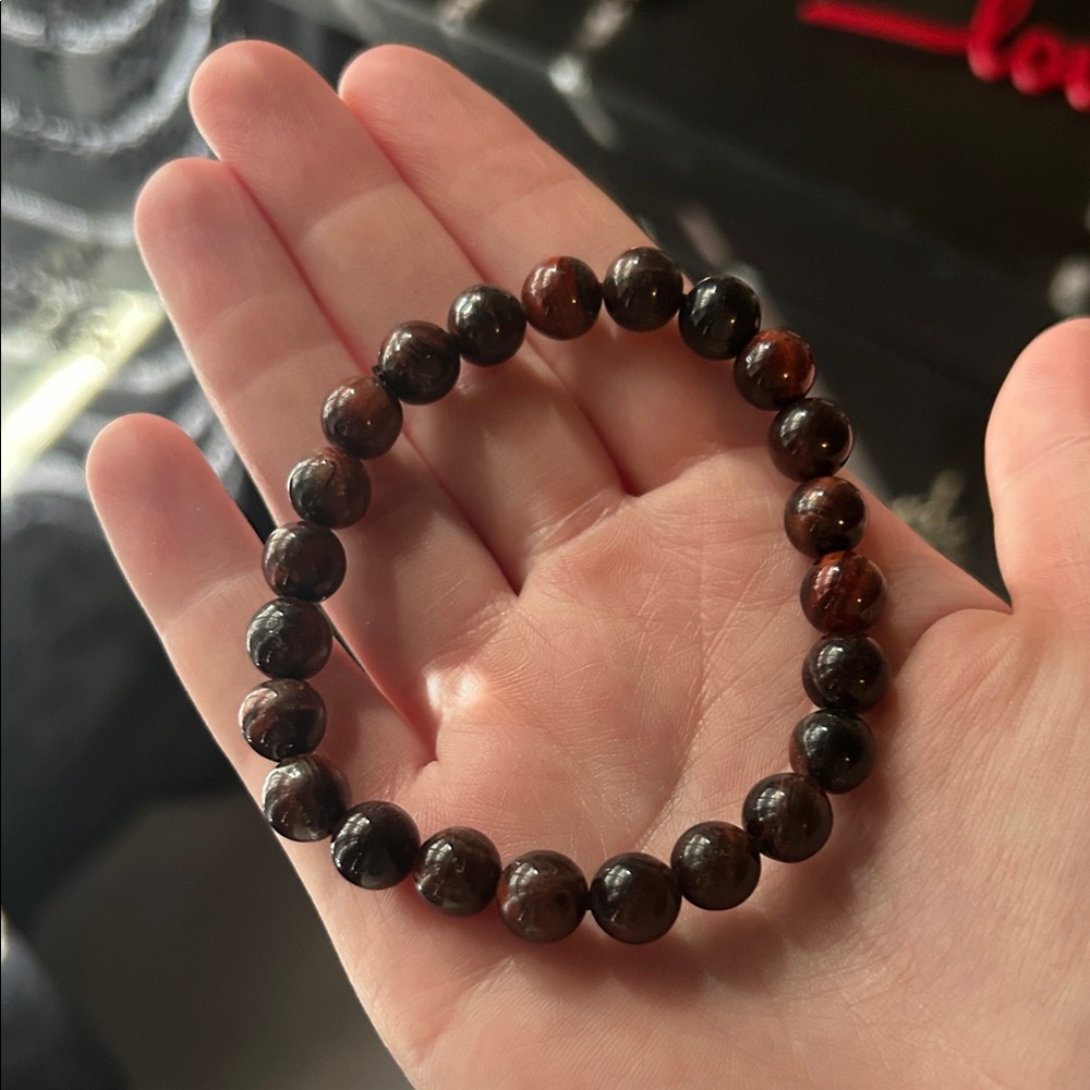 Unisex Red/Copper Elastic Beaded Bracelet
